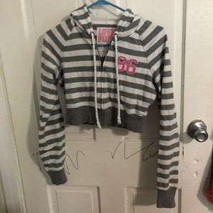 Crop top hoodie with matching shorts.